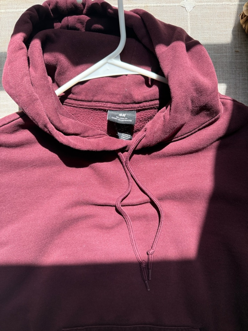 H&M Maroon Men's Pullover Hoodie with Drawstring